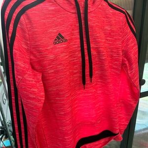 adidas Neon Pink Heather Hoodie with Black Stripes